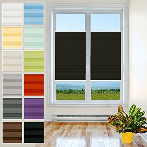 Plisart Premium Plissee Klemmfix Ohne Bohren, Schwarz 40x70cm, Sonnenschutz, Lichtdurchlässig, Easyfix Rollo Plissees für Fenster, Faltrollo, Jalousie zum Klemmen, Plisseerollo