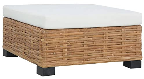 vidaXL Fußhocker mit Auflage Hocker Sitzhocker Fußablage Schemel Sitzbank Rattanhocker Natur Rattan