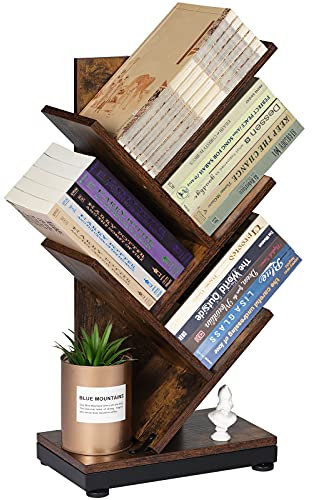 Bücherregal 4 Ebenen Baumform raumteiler Regal, bücherregal Holz für Café Home Wohnzimmer Büro, Regal Bücher dient zur Auslage von CD/Magazinen/Büchern, Braun Standregal, 30 * 19 * 61cm