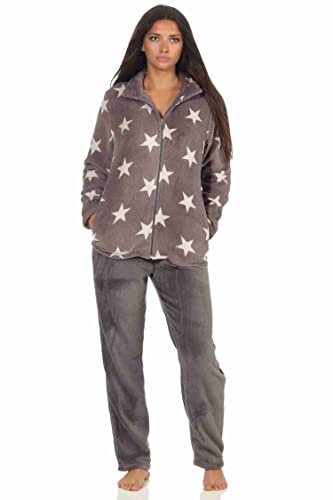 NORMANN-Wäschefabrik Kuscheliger Damen Hausanzug aus Coralfleece in toller Sterne Optik - 291 216 97 961, Farbe:grau, Größe:48/50