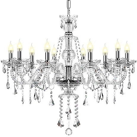 Ridgeyard Lustre Baroque 10 Bras Lustre Plafonnier Cristal de Salon à Design Elégant Cristal K9 Lustre Pampille Suspension Lampe de Plafond avec Chaîne Réglable, transparent