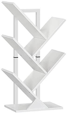 HOOBRO Tree Book Shelf 71 cm, 4-Tier Small Bookcase, Floor Free Standing Bookshelf, Desktop Bookcase, Display Book Magazine CDs Rack, White EWT04SJ01G1