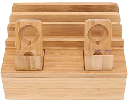 Station de Charge en Bambou pour Appareils Multiples, Support de Station de Charge Multifonction à 5 Ports, Stations d'accueil de Bureau au Design Magnétique, Organiseur (Couleur INOX)