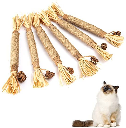 6 Pcs Natural Silvervine Sticks Kitten Teething Toys, Catnip Toys Chew Sticks Cat Teeth Cleaning Teeth Chew Toy for Indoor Cat Teeth Cleaning Kitten Teething and Stress Release