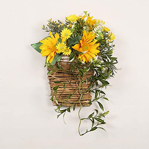 Wildblumen Tür Hängekorb Kranz Blumenkranz Kranz Wandbehang Blumenkorb Türdekoration Haustür Bauernhaus Frühlingsdeko Künstliche Blumen Kranz Veranda Willkommensschilder Hochzeit (A, One Size)