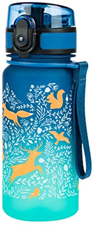 Baagl Kinder Trinkflasche Auslaufsicher Wasserflasche 350ml, Kindergarten Schule und Sport Flasche für Jungen, Mädchen Tritan (Wälder)
