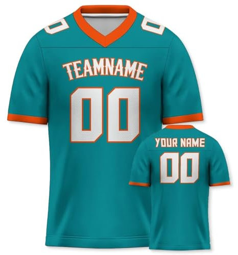 Yolovi Personalisiertes American Football Trikot Print/Embroidery mit Namen Nummer Blank Practice Jersey Shirts Hip Hop Party Trikot für Herren Damen Kinder Blau Orange