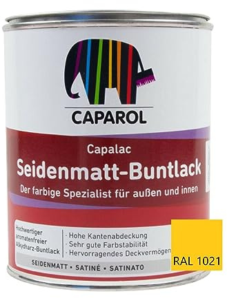 Caparol Capalac Seidenmatt-Buntlack – Hochwertiger Bautenlack in RAL 1021 Rapsgelb für langlebige und strahlend schöne Oberflächen (125 ml)