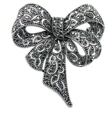 Broches Para Ropa Mujer Broche Retro Con Lazo Grande Negro Para Mujer Broche De Diamantes De Imitación Para Ropa De Mujer Plateado