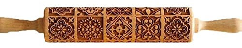 OUSIKA Rodillos de amasar, rodillo con dibujos de alce y copo de nieve de roca, grabado en relieve for hornear galletas, galletas, Fondant y pasteles Rodillo