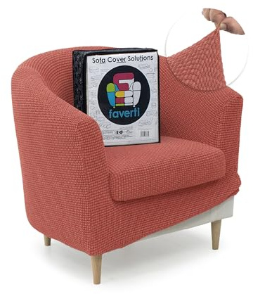 FAVERTI® Funda Super Elástica de Sillón Club con Funda de Asiento, Compatible con los sillones de IKEA TULLSTA y BAKLA | Modelo NOVELE | Coral | Tejido Jacquard de Calidad Tacto Algodón