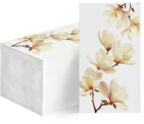 Horaldaily 100 Disposable Paper Decorative Guest Napkins, Spring Summer Magnolia Grandiflora Hand Towel for Party Lunch Dinner Kitchen Bathroom
