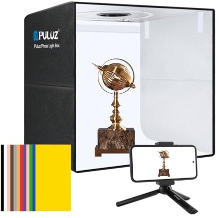 PULUZ 50cm Photo Studio Light Box Kit Adjustable Light 6 Double Sided Backdrops Portable Foldable 19.7 Photo Booth, 160 Bulbs, CRI90+, Portable Shooting Tent for Craft Jewellery Product Photography