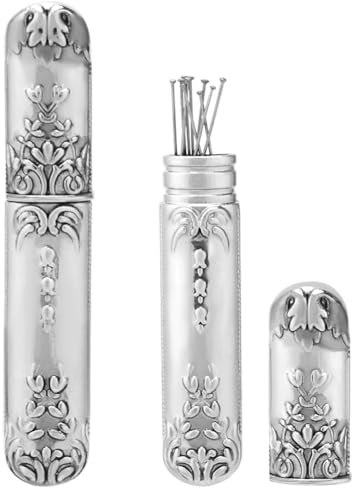 GORGECRAFT Étui de Rangement D'Aiguilles Vintage en Argent Antique Tubes D'Aiguilles Cure-Dents Boîte de Rangement Portable Fournitures de Couture Outils pour Point de Croix Artisanat 8.8x1.5cm