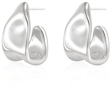 Kyerlyn Chunky Silver Earrings for Women, 14K Silver Plated Geometric Dangle Drop Earrings Statement Irregular Chunky Stud Trendy Hypoallergenic Fashion Jewelry Gift