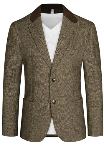PJ PAUL JONES Men's Blazers Casual Suit Jacket Vintage Wool Tweed Jackets | 2 Buttons Herringbone Sports Coats Business Blazer Dinner Jackets