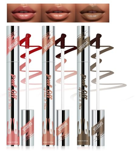 Prreal 3PCS Peel Off Lip Liner Stain, Lip Stain Peel Off Tattoo Lip Liner with Tweezer, Waterproof Long Lasting Lip Gross, Highly Pigmented Matte Finish Lip Tint Stain Lipstick(01+02+03)