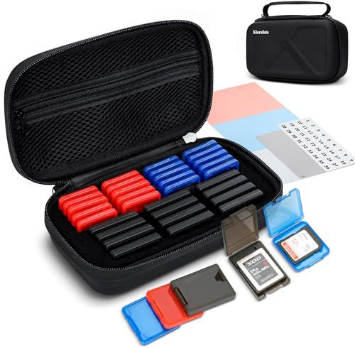 EVA PU CFexpress Type B Card Case with 32 PCS Individual Plastic Memory Card Holder for 12 XQD/CFexpress Type-B Cards & 20 SD SDXC SDHC Cards,Water-Resistant Anti-Shock CFexpress SD Card Case Storage