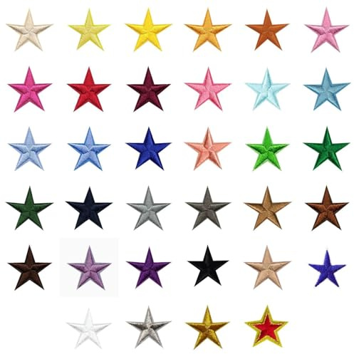 Fenglin-joy Patchs étoile à repasser, 30 pièces de patchs à repasser étoile patchs étoiles brodés Pour t-shirts, jeans, jupes, chapeaux, vêtements