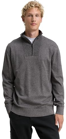 TOM TAILOR Denim Uomo 1047962 Troyer Maglione in Cotone, 14826 - Mouline Black Grey, M