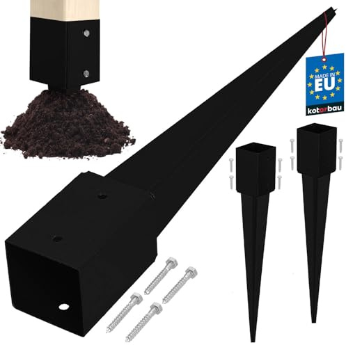 KOTARBAU® 2 supporti per pali da infilare, 91 x 91 x 750 mm, in acciaio zincato verniciato a polvere, manicotto di ancoraggio a terra per recinzioni da giardino