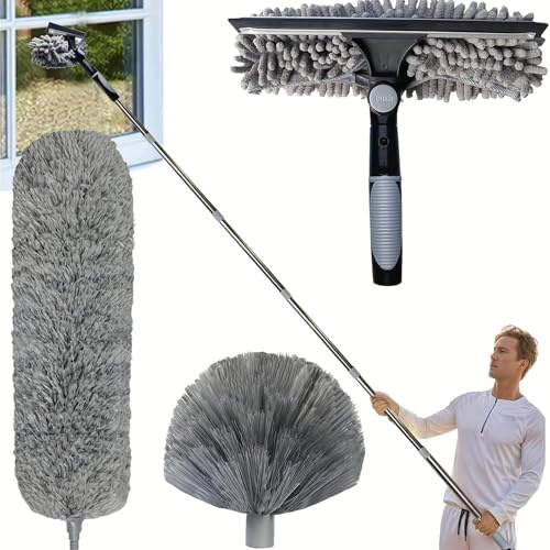 Kit De Limpieza De Alto Alcance De 6 M Con Extensión De 4,25 M | Plumeros Altos, Plumero De Telarañas De Microfibra Con Mango Largo, Cepillo Multifunción Para Ventiladores De Techo, Ideal Para Limpiar