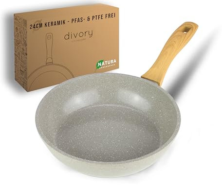 DIVORY padella in ceramica 24 cm - padella media con rivestimento in ceramica, per fornelli a induzione, senza PFAS e PTFE, rivestita, lavabile in lavastoviglie, adatta al forno (Natura, 24 cm)