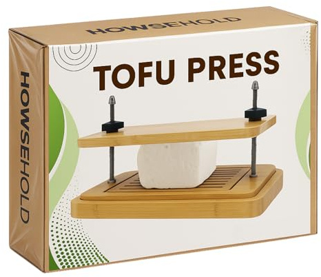 Bamboo Tofu Press with Drainage Tray & Adjustable Screws – Vegan Kitchen Gadget for Firm Tofu, Plant-Based Cooking, Flavor & Texture