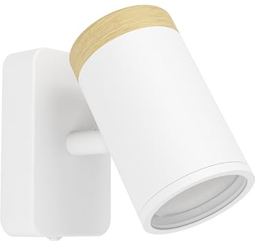EGLO Consuma Spot-vägglampa, läslampa med flexibel strålkastare | för vardagsrum och badrum, väggstrålkastare av vitt trä och stål, GU10-sockel, IP44