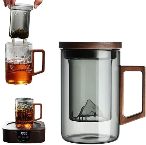 Tasse à thé en verre avec infuseur et couvercle, 450 ml - Tasse en verre transparent avec filtre et couvercle, résistante à la chaleur en borosilicate pour thé en feuilles, cadeau de Noël et