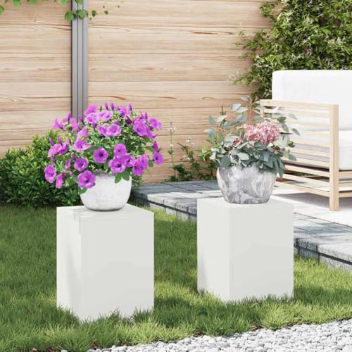 Frdhee Banco de flores decorativo, 2 unidades, color blanco, 24 x 24 x 35 cm, acero, soporte para plantas, para salón, balcón y esquina
