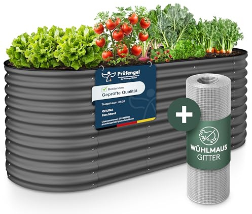 GRUNA - Hochbeet Metall 200x60x75 cm I 6 in 1 Modular Hochbeete-Kit I 100% Rostfrei I Formstabil Dank Verstrebung I Hochbeete für Garten I Hochbeet Anthrazit (200x60x75)