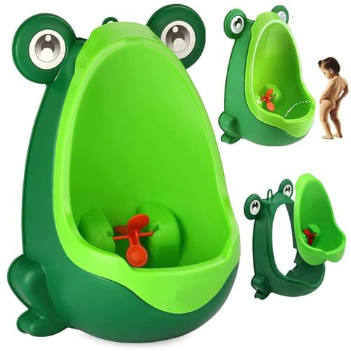 PARENCE – Urinario montado en la pared para niños y niños – Aprendizaje del orinal con ventosas – Rana verde – Depósito extraíble – Altura ajustable – Fácil de limpiar