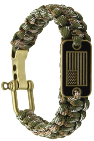 Paracordarmband – 550 sladd överlevnadsarmband, brons USA-flagga armband för män med justerbar bygel, inspirerat utomhustillbehör för veteraner, vandring, camping och vardagskläder
