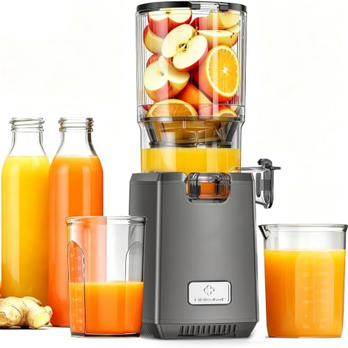 LINKChef Slow Juicer 250 W för Frukt och Grönsaker, 13 cm Bred Matningsöppning, 1,8 L Juicebehållare, BPA-fri, Enkel att Rengöra, Receptbok Ingår
