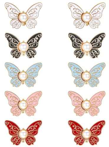 TRKETK 10 Pièces Pince Pour Pantalon Trop Large Boutons Papillon Amovibles pour Jeans Réglables Cute Fashion Serre Taille Pantalon De Papillon for Loose Jeans Jackets Coats Shirts Overalls