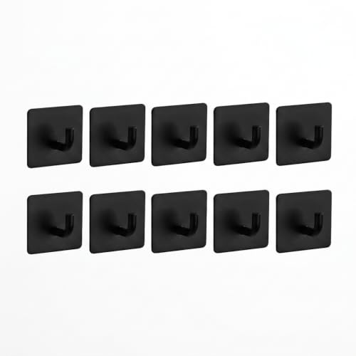 JRILUO Crochets Adhesifs Noir 10 PCS, Crochet Mural Autocollant en Acier Inoxydable, Patère Sans Perçage pour Serviette, Vêtements et Clés, Crochet à Coller pour Salle de Bain, Cuisine, Porte et Mur
