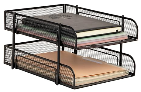 Mind Reader Stackable Paper Tray, Desktop Organizer, File Storage, Office, Metal Mesh, 2 Pcs, Black