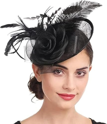 Women Feather Fascinator Hat Flower Pillbox Hat Wedding Bridal Headdress Headpieces Race Ascot Hats Burlesque Flapper Hair Accessory For Costume Party Evening Cocktail Prom Hen Party Church