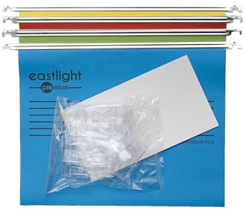 Eastlight Premium Filing Cabinet A4 Suspension Files [ Pack 25 ] with Tabs and Inserts 100% Recycled Manilla. Made in The UK, **Please Check Size Required **