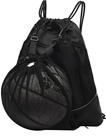 BSTCAR Basketboll ryggsäck med balnät, gymväska dragsko svart nät ryggsäck bärbar sport ryggsäck utomhus, svart, 47*41*7CM