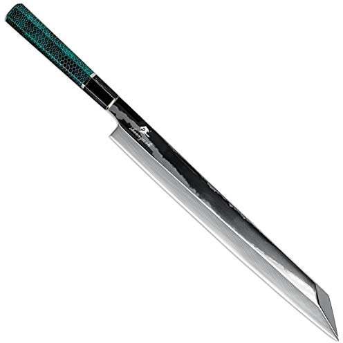 WERWER, Hecho a mano 12 pulgadas cocinero Sashimi Sushi Cuchillo de sushi Damasco Pesca Knifes Cocina CHEF CORTADOR (Color: Green, Kitchen Knife Size: 12 inch)