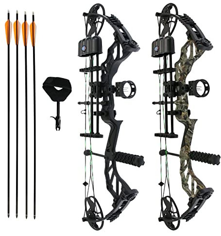 Drake Thorns 30-70 lbs- Compoundbogen Set mit Köcher, Pfeilauflage, Visier, Peep, Loop, Release, Stabi, Köcher, 4 Carbonpfeilen (Farbe: Schwarz/Camo)