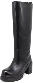QUEEN HELENA Bottes Hautes en Cuir à Talon pour Femme QH22L291 Noir, 37 EU
