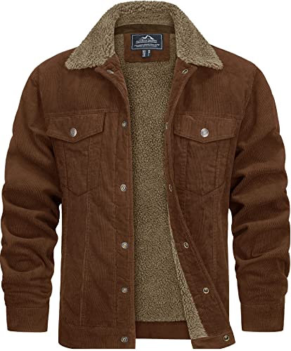 TACVASEN Herren Fleecefutter Übergangsjacke Card Jacke Winter Teddyfutter Trucker Jacket für Männer, Braun, M