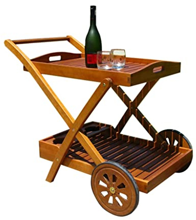 Briconess.com Carrito de mesa de madera de acacia de apoyo para alimentos al aire libre, bares y restaurantes