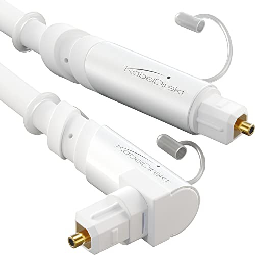KabelDirekt – Cable TOSLINK acodado 90°, óptico audio digital con 0% de pérdida de señal – 7,5m – Cable fibra óptica blanco (S/PDIF, sistema estéreo/barra sonido/XBO/PS4)