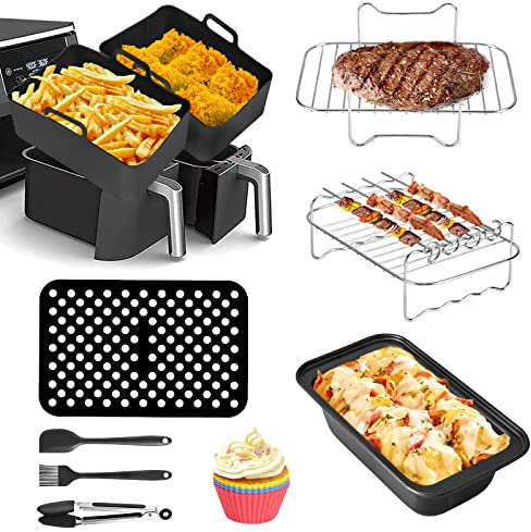 Vusddy 10 Pcs Accessoires Pour Friteuses à Air, Accessoires Pour Friteuse à Air Comprimé Pour Foodi Af400eu, Af300eu,Kit D'Accessoires à Double Xl Pour 7,6l-9,5l,Accessoires Air Fryer