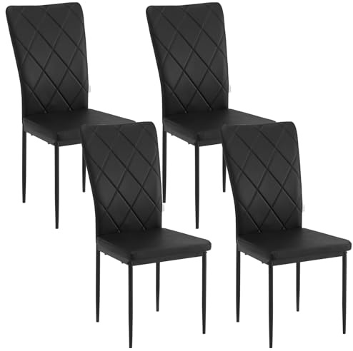 WOLTU Set di 4 Sedie per Sala da Pranzo, Sedie da Cucina con Schienale Alto, con Gambe in Metallo e Rivestimento in Ecopelle, Nero,