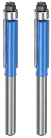 QUARKZMAN 2Pcs Fraise à Affleurer avec Tige de 6mm, Diamètre 5/16, Profondeur de Coupe 1, avec Roulement Supérieur pour Coupe Affleurante, Fraise Droite de Finition en Carbure, Bleu